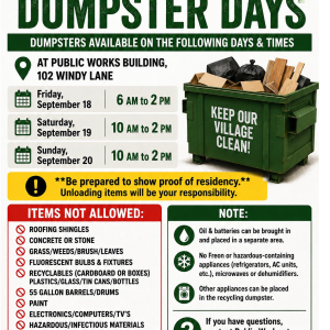 Village of Brooklyn 2026 Fall Dumpster Days - Sept. 18, 19 & 20, 2026